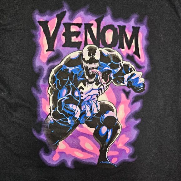 Marvel Venom T-Shirt Black Purple Smoke Flames Graphic Tee Men's Size L - Picture 2 of 4